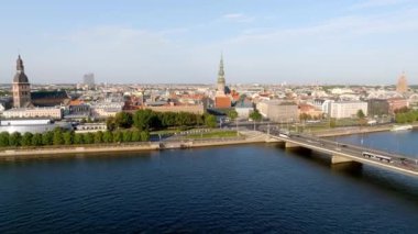 Beautiful aerial view of Riga city, the capital of Latvia. Aerial view of the old town of Riga.