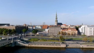 Beautiful aerial view of Riga city, the capital of Latvia. Aerial view of the old town of Riga.