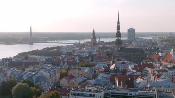 Beautiful Aerial View Riga City Capital Latvia Aerial View Old — 图库视频影像