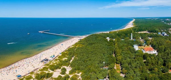 Aerial view of the beach and sea shore in Palanga, Lithuania. Beach town in Palanga.