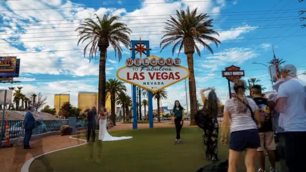 Timelapse Las Vegas Nevada Usa Välkommen Till Las Vegas Sign — Stockvideo