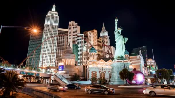 Las Vegas Merkezindeki Strip Zaman Ayarlı Gece Görüntüsü Las Vegas — Stok video