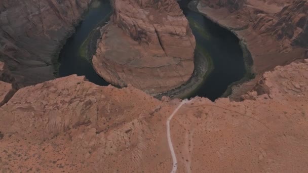 Letecký Pohled Krajinu Podkovy Arizoně Krásná Řeka Colorado Glen Canyon — Stock video