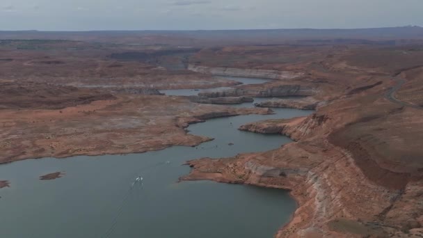 Bovenaanzicht Vanuit Lucht Lake Powell Glen Canyon Arizona Nationaal Park — Stockvideo