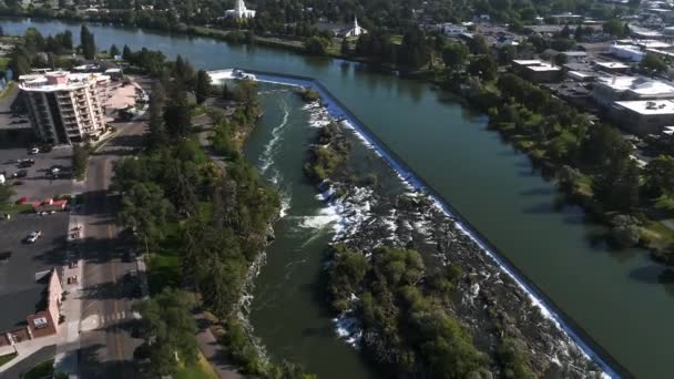 Авиационное Видео Водопада Городе Айдахо Фолс Usa Большой Водопад Через — стоковое видео