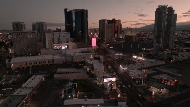 Vue Aérienne Bande Las Vegas Nuit Belles Lumières Ville Nocturne — Video