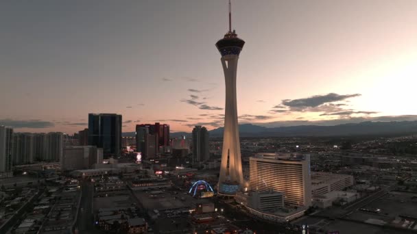 Aerial View Las Vegas Strip Night Beautiful Lights Night City — Stock Video