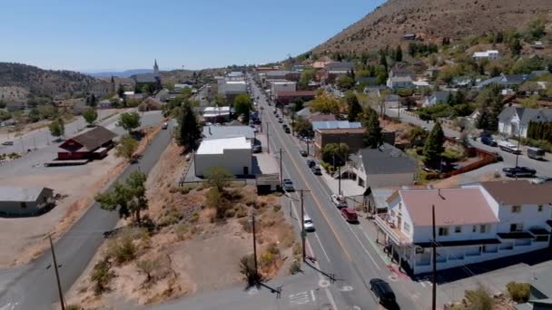 Vista Aérea Ciudad Occidental Virginia Nevada Hermoso Pueblo Vaquero Casas — Vídeo de stock