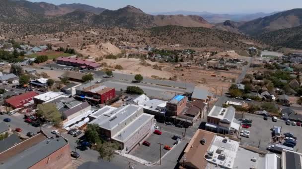 Luchtfoto Van Westelijke Stad Virginia Nevada Usa Mooie Cowboystad Houten — Stockvideo