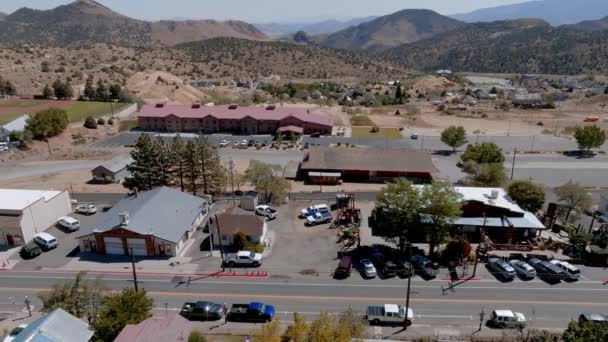 Luftaufnahme Der Westlichen Stadt Virginia Nevada Usa Schöne Cowboystadt Holzhäuser — Stockvideo