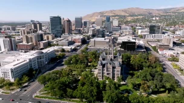 Luftaufnahme Der Kathedrale Der Madeleine Downtown Salt Lake City Utah — Stockvideo