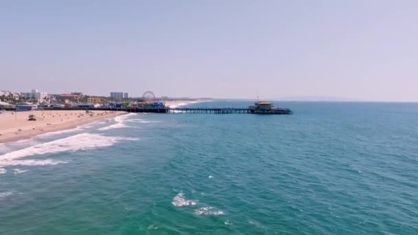 Veduta Aerea Santa Monica Pier California Stati Uniti Bellissima Spiaggia — Video Stock