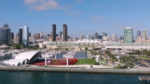 Panorama Aéreo Marina San Diego Com Iates Atracados Vistas Cidade — Vídeo de Stock