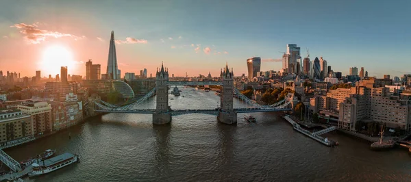 Vista Aérea London Tower Bridge Pôr Sol Pôr Sol Com — Fotografia de Stock
