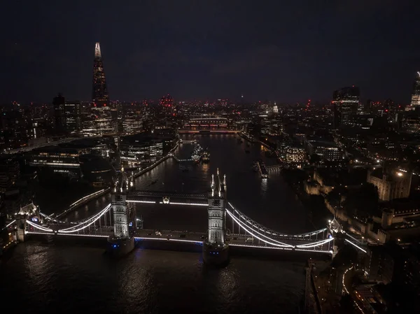 Vista Aerea Sul Tower Bridge Illuminato Sullo Skyline Londra Regno — Foto Stock