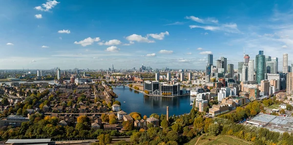 Luchtfoto Panoramisch Uitzicht Skyline Van Canary Wharf Werelds Toonaangevende Financiële — Stockfoto