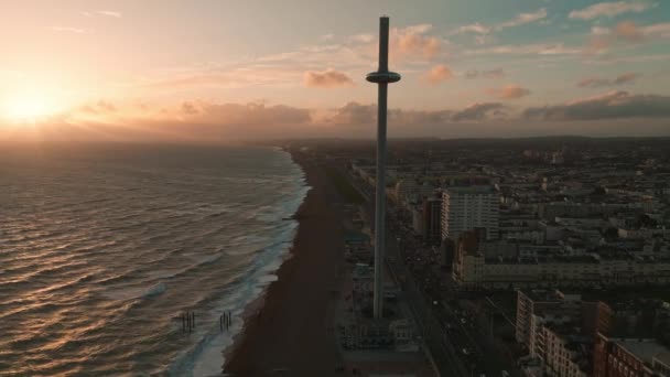 Magisk Solnedgång Antenn Video British Airways I360 Visning Torn Kapsel — Stockvideo