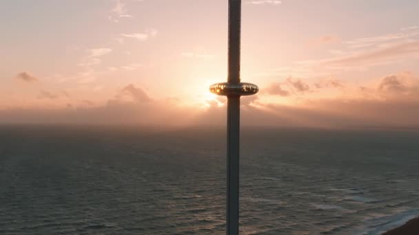 Magisk Solnedgång Antenn Video British Airways I360 Visning Torn Kapsel — Stockvideo