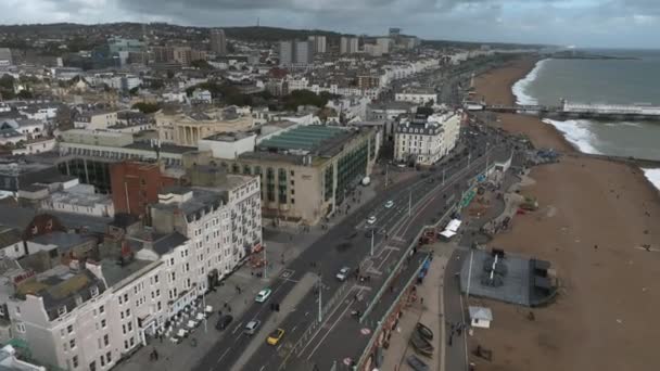 Güzel Brighton Plajı Videosu Brighton Ngiltere Büyülü Gün Batımı Fırtınalı — Stok video