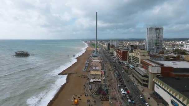 Belle Plage Brighton Vidéo Coucher Soleil Magique Temps Orageux Brighton — Video