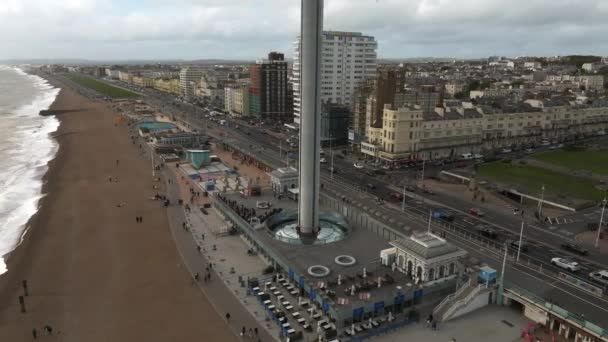 Flygfoto Närbild Video British Airways I360 Observationsdäck Brighton Storbritannien Vackert — Stockvideo