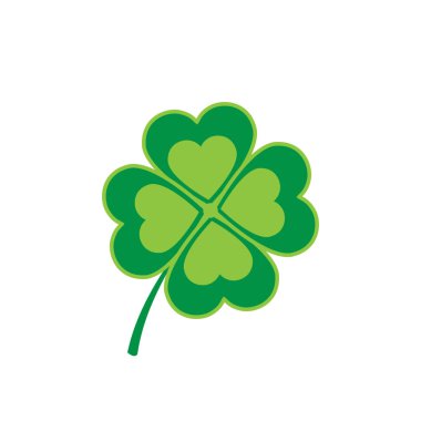 Beyaz arkaplanda kalp şeklinde yaprakları olan dört yapraklı yoncanın vektör çizimi