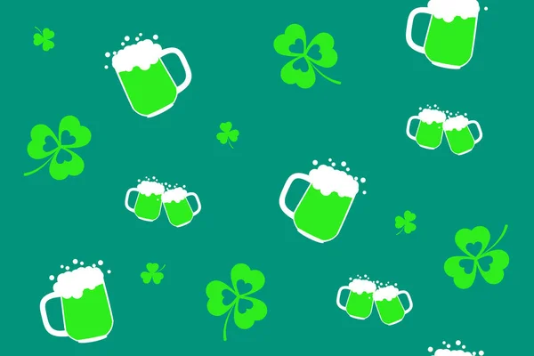 Symboles Traditionnels Fête Saint Patrick Sur Motif Sans Couture Trèfle — Image vectorielle