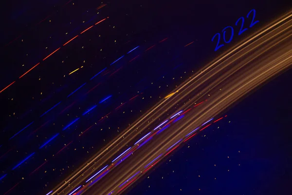 Abstrakter Hintergrund Der Weihnachtsbeleuchtung Mit Langzeitbelichtung Bunte Zahl 2022 Auf — Stockfoto