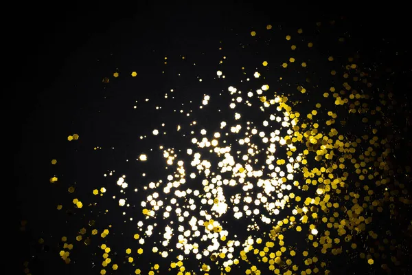 Goldene Glitzerpailletten Isoliert Auf Schwarzem Hintergrund Perfekte Kulisse Für Ihr — Stockfoto