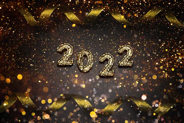 Urlaub Hintergrund 2022 Neujahr Goldglitzerndes Glitzerweihnachtsfest 2022 Auf Schwarzem Texturiertem — Stockfoto