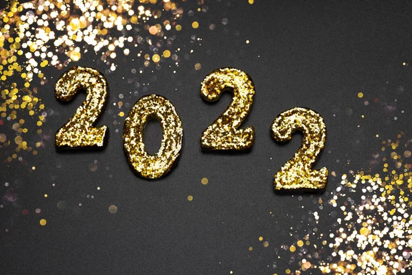 Urlaub Hintergrund 2022 Neujahr Gold Funkelnde Glitzerweihnacht Auf Schwarzem Strukturiertem — Stockfoto