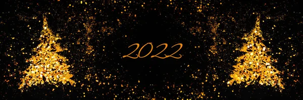 Urlaub Hintergrund 2022 Neujahr Goldene Funkelnde Weihnachten Abstrakten Hintergrund Weihnachtsbaum — Stockfoto
