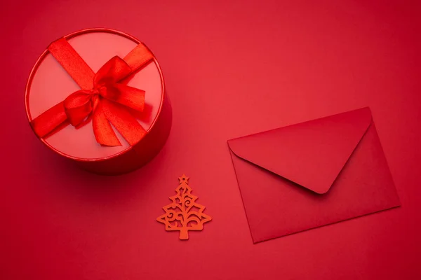 Celebratory Background Red Gift Boxes Red Envelope Red Background Festive — Stock Photo, Image