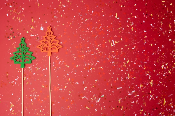 Святковий Фон Ялинковою Іграшкою Зірками Снігом Різдвяний Фон Копійкою — стокове фото