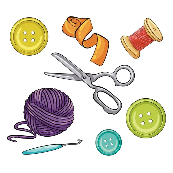 Sewing Set Scissors Thread Yarn — Stock Photo, Image