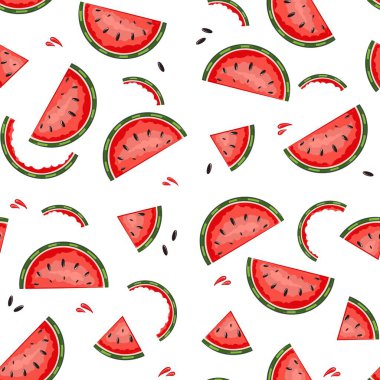 Beyaz arka planda izole edilmiş tohumlu karpuz dilimleri.