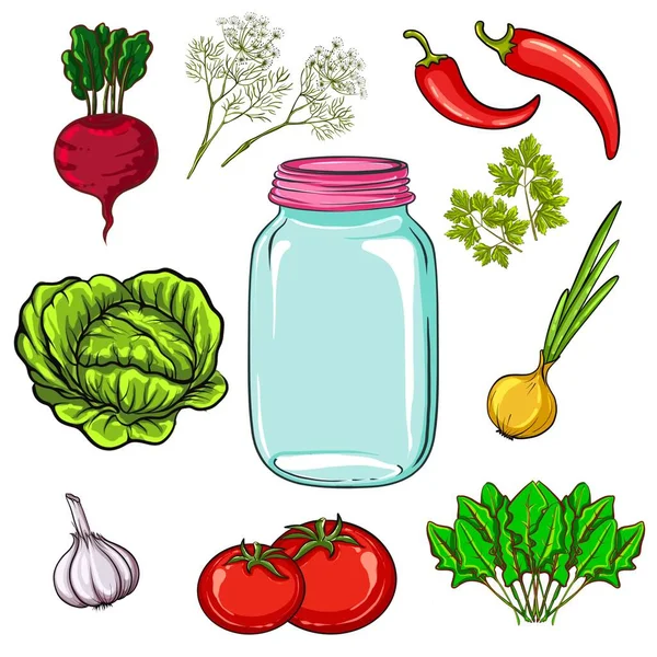 Set ingeblikte groenten op een witte achtergrond — Stockfoto