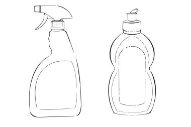 Deterjan için plastik şişe ve sprey.