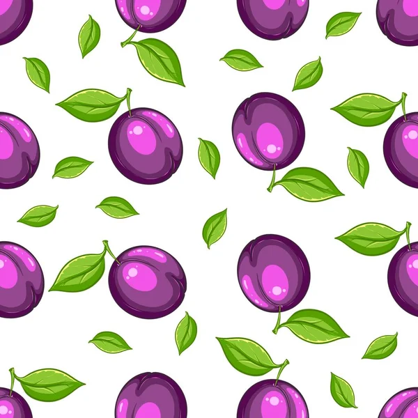 Seamless plum pattern with leaves — стоковое фото
