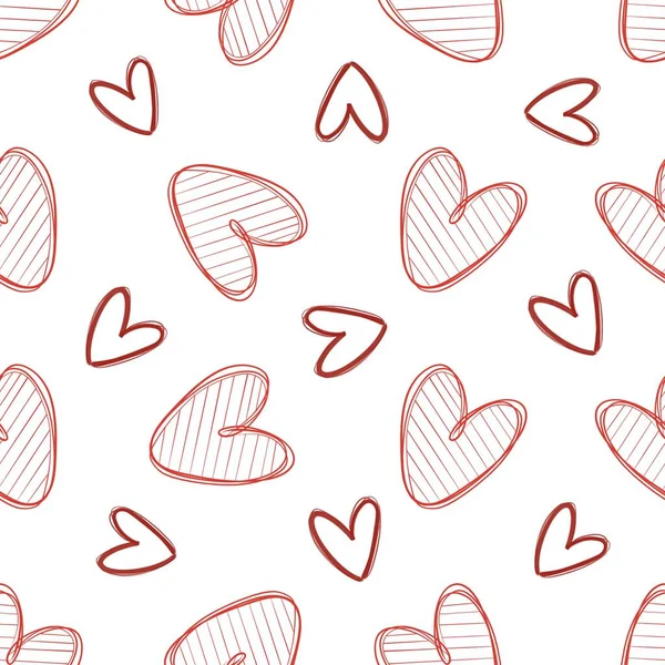 Seamless heart contour pattern on white background — Stockfoto