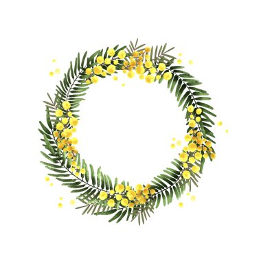 Mimoza çelengi ve yapraklar.