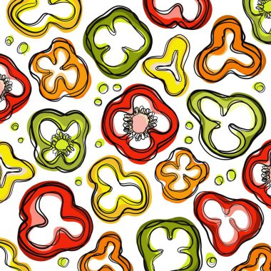 Arka planda tatlı biberler tohumlarla soyutlanır.