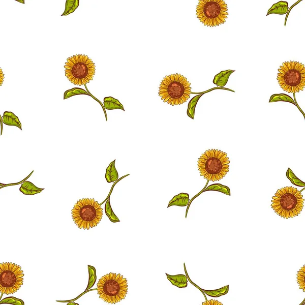 Naadloos Patroon Van Gele Zonnebloemen Met Bladeren — Stockfoto