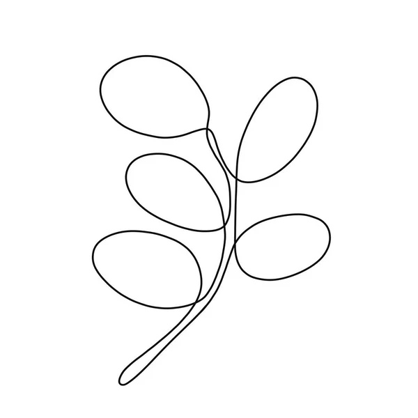 Continuous line black contour branch with leaves — Stock Photo, Image