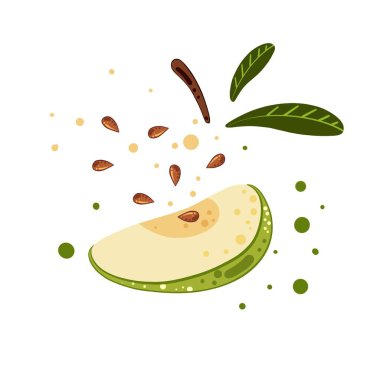 Beyaz arka planda izole edilmiş yeşil elma dilimleri.