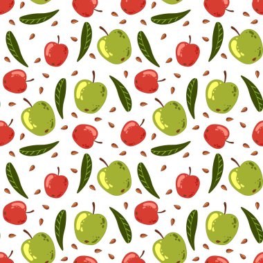 Yapraklı yeşil ve kırmızı elmaların kusursuz deseni
