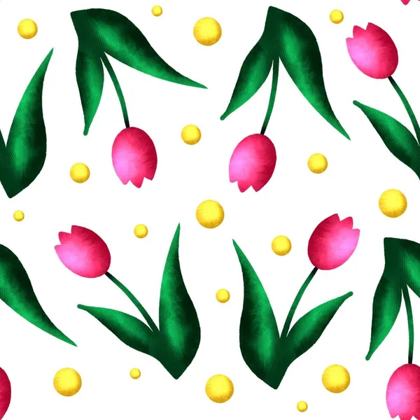 Modello Tulipano Senza Cuciture Con Texture Mimosa — Foto Stock