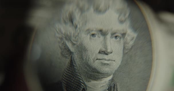 Президент США Томас Джефферсон на рахунку 2 долари США обертається — стокове відео