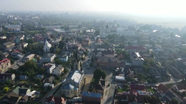 Aerial shot the city luck. Church house of the gospel. Ukraine — стоковое видео