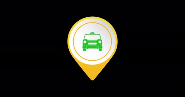 Icono de puntero de ubicación de taxi GPS animado. Canal Alfa 4K — Vídeo de stock